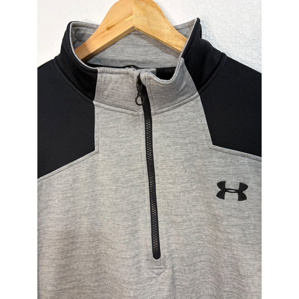 Under Armour Mens 2XL Quarter Zip Pullover Grey Black Athletic Training Shirt